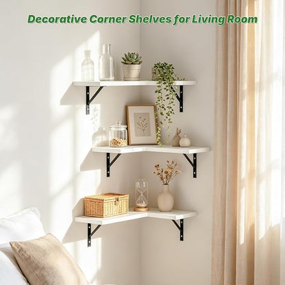 NATURE'S SOURCE Corner Floating Shelves Set of 3, Corner Shelves Wall Mounted - Image 5