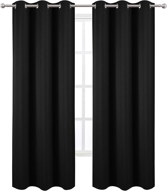 LEMOMO Black Thermal Blackout Curtains/42 x 95 Inch/Set of 2 Panels Room - Image 2