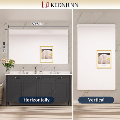 Keonjinn Brushed Nickel Mirror 60 x 36 Inch Large Silver Bathroom Mirror - Image 8