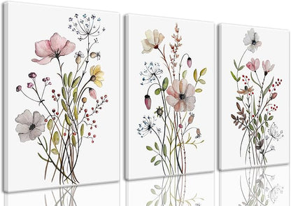 Bwodke Framed Wildflower Canvas Wall Art Pink Watercolor Botanical Floral by Bwodke