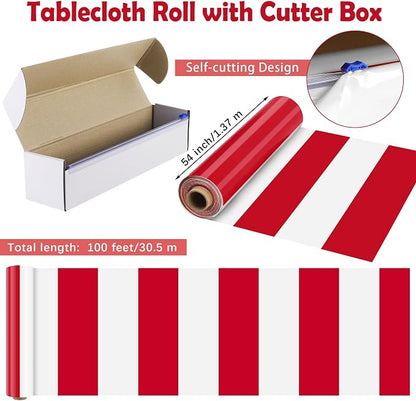 Kochorie 100 Ft x 54 Inch Red & White Striped Tablecloth Roll - Image 2