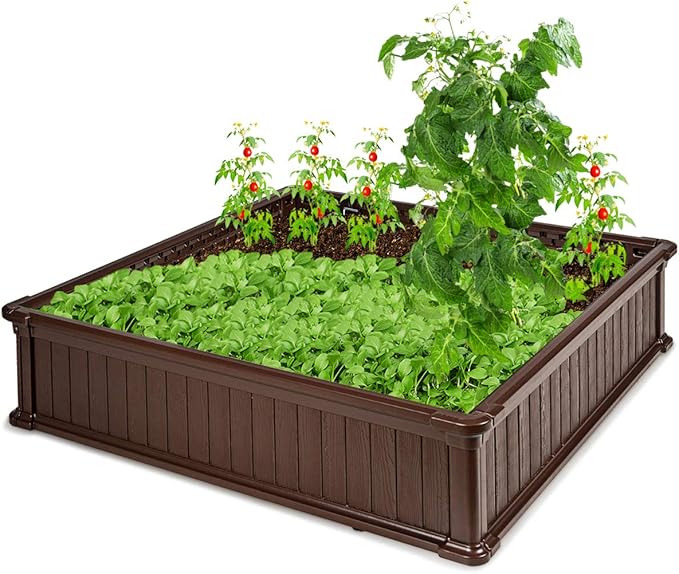 Giantex Raised Garden Bed, Planter for Flower Vegetables, Outdoor Plant Box Patio Backyard, Easy Assembly (48.5''Lx48.5''Wx12''H, Brown)