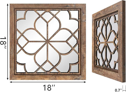 Set of 2 18 Inch Large Square Redbrown Window Pane Wall Mirrors, Shatterproof - Image 2