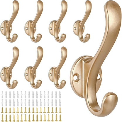 8 Pack Coat Hooks Wall Mount Heavy Duty Utility Retro Double Hooks by PEOIAOY
