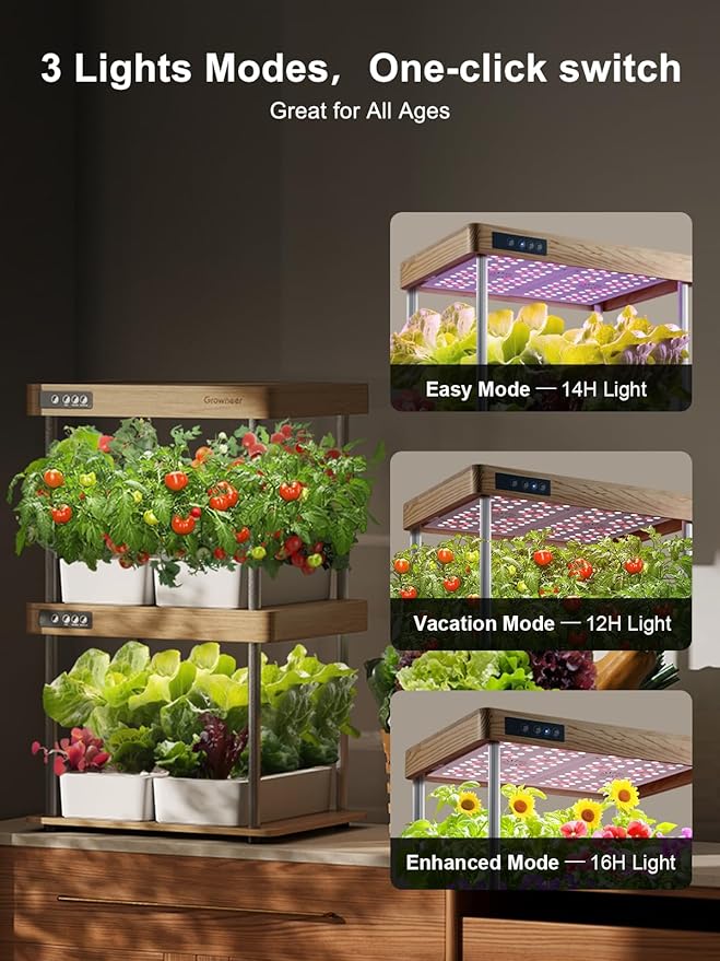 GROWNEER HydroEasy1.0 Hydroponics Growing System Kit, Beginner-Friendly Indoor Garden for Vegetable Fruit Herb, Walnut Design, Perfect Gift Idea, Full-Spectrum LED Lights for Maximum Growth