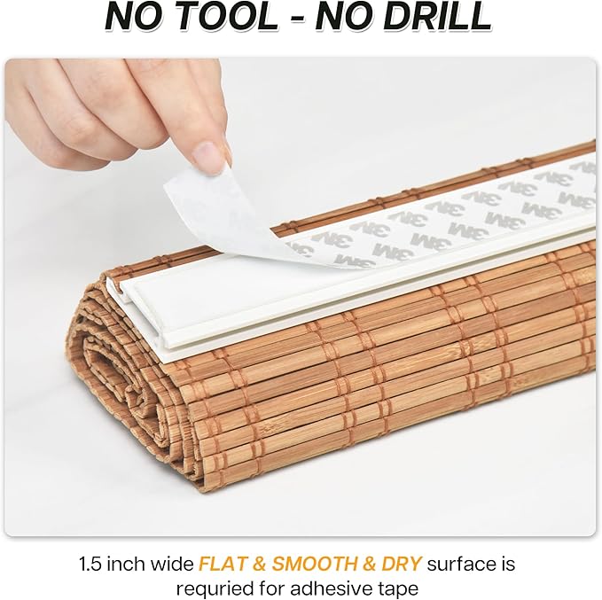 LazBlinds No Tools No Drill Bamboo Roller Shades, Custom Cordless Bamboo Blinds - Image 2