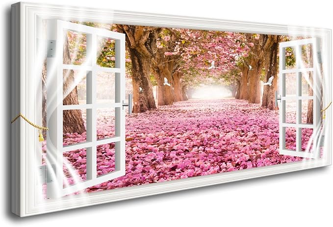 AH40174 Wall Art CanvasTrees and Pink Rose Paintings Printed Pictures Stretched by Cao+Gen+Decor+Art