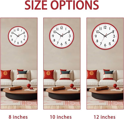 HZDHCLH Wall Clock Red, Silent Wall Clocks Battery Operated 8 Inch Modern Non - Image 3