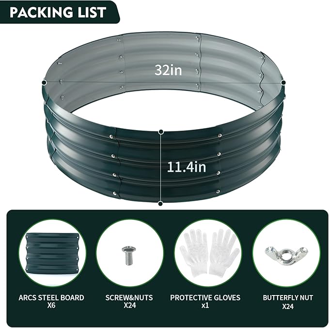 Galvanized Raised Garden Beds for Gardening - 2.7x2.7x1ft Round Metal Planter Boxes Above Ground Outdoor for Vegetables,Flowers,Herbs, Garden Container Green