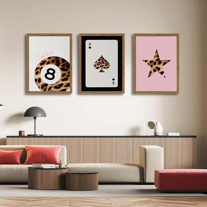 Pink and Black Leopard Wall Art, Lucky Girl 8 Ball Wall Decor Set of 3 Cheetah - Image 5