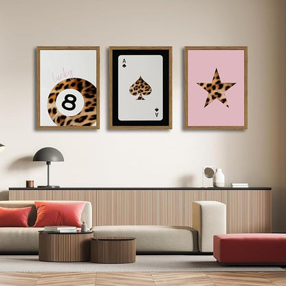 Pink and Black Leopard Wall Art, Lucky Girl 8 Ball Wall Decor Set of 3 Cheetah - Image 5