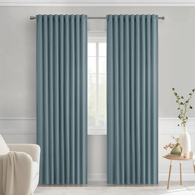 MIULEE Greyish Blue Back Tab Blackout Curtains 84 Inch Length 2 Panels Set by MIULEE