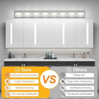 Ralbay 52inch Brushed Nickel Vanity Lights 8 Lights Dimmable 5 Color - Image 4
