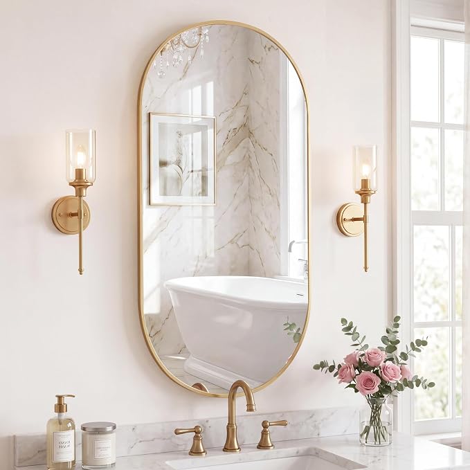 DUMOS 24" x 48" Oval Bathroom Mirror, Tempered Glass, Morden Vanity Mirror - Image 2