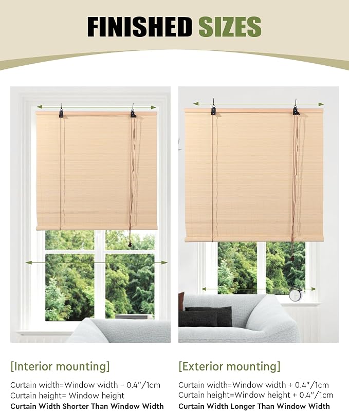 FoundGo Retro Bamboo Blinds 35" W x 72" H Bamboo Roman Shades Light Filtering - Image 4