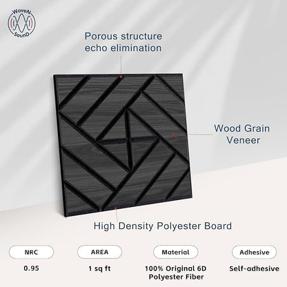 WoveN SounD Artisan Acoustic Wall Panels, 16 Pack 12x12 Inch, PVC Wood Grain - Image 3