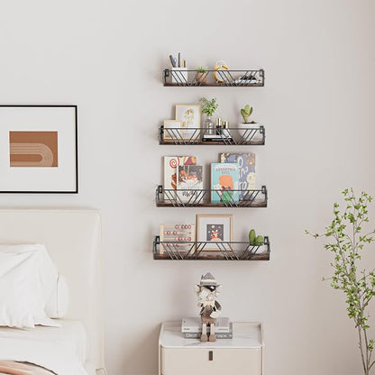 Amaoot Floating Shelves for Wall Set of 4, Different Sizes Mounted Wood - Image 3