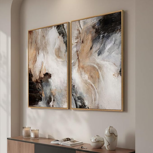 Large Framed Neutral Abstract Set of 2 Wall Art - Image 2