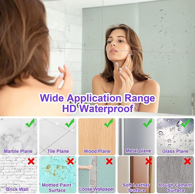JUNEBRUSHS 8 Pack Self Adhesive Acrylic Mirror, 4X 6 Inch Mirror Tiles - Image 3
