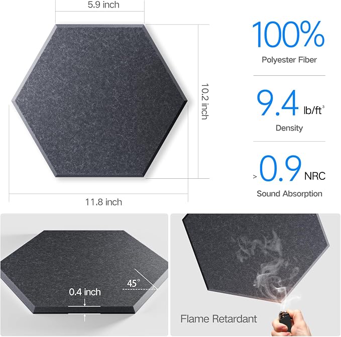 22 Pack Self-Adhesive Acoustic Panels 12" X 10" X 0.4" - Image 3