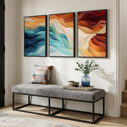 Large Framed Blue Orange Abstract Wall Art - Image 4