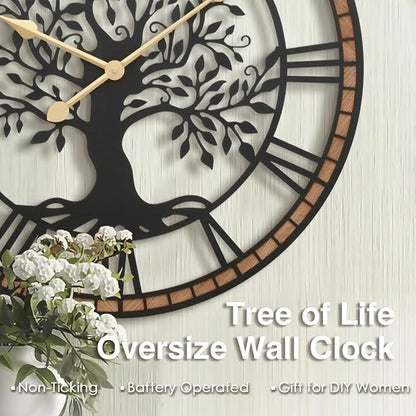 Micasso Farmhouse Oversize Wall Clock: 32Inch Rustic Tree of Life Metal - Image 8