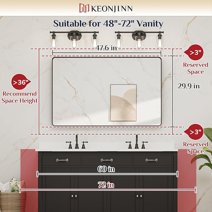Keonjinn Brushed Gold Bathroom Mirror 48 x 30 Inch Large Rounded Rectangle - Image 7