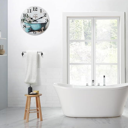 Silent Wall Clocks for Bathroom, Rustic Style Waterproof Glass Wall Clock for - Image 4