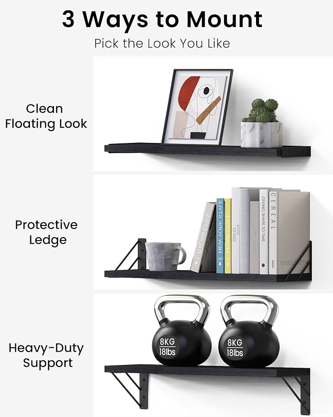 BAYKA Wall Mounted Floating Shelves, Wood Floating Wall Shelf - Image 5