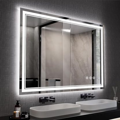 Bathroom Mirror, 44x30 Inch Gradient Front and Backlit Smart Mirror, 3 Colors by VanPokins-GlobalHighEndLEDBathroomMirrorBrand