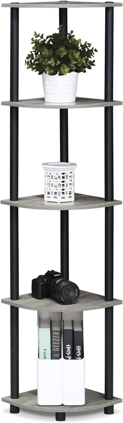 Furinno TURN-N-TUBE Corner Shelf Set of 2, 5-Tier Corner Bookshelf, Open - Image 5