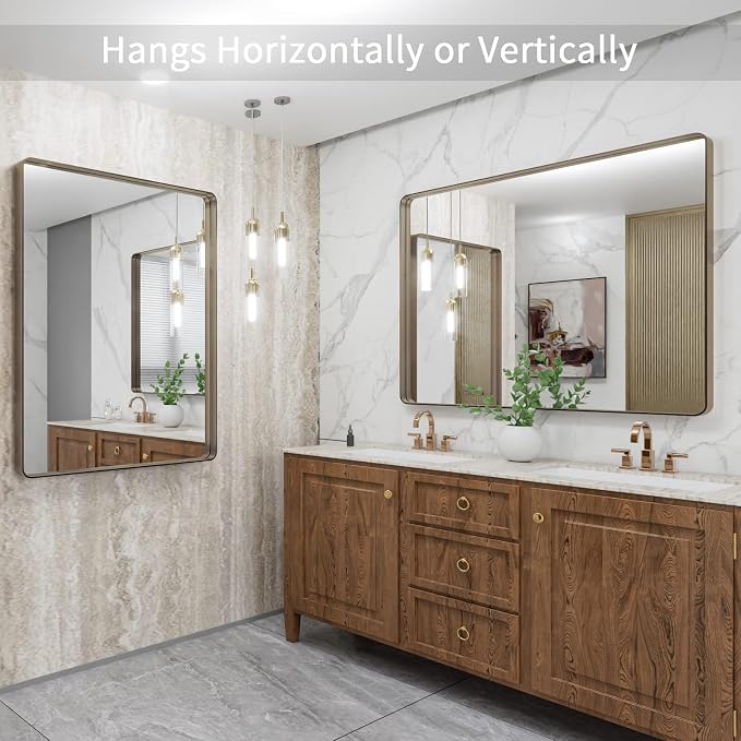 LOAAO 40”X32” Bronze Bathroom Mirrors - Image 4
