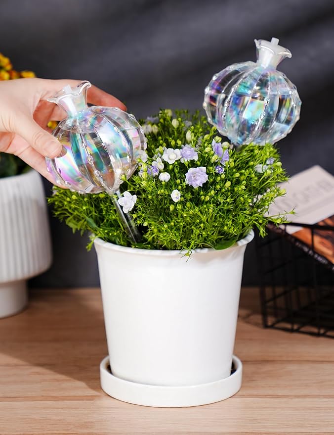 NiHome Large Plant Watering Globes 2-Pack, Iridescent Glass Cactus Self Watering Globe, Glass Waterer for Potted Plants - 4.7OZ/140 ML Capacity Automatic Irrigation System, Adorable Gardening Gift