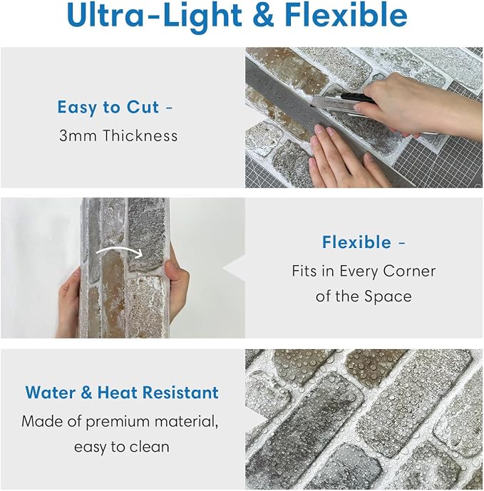 COMSTICKC 3D Faux Brick Wall Panel Peel and Stick, Small Size, Ultra-Light PVC - Image 5
