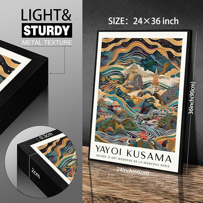 Yayoi Kusama Black Framed Wall Art Vintage Japanese Poster 24X36 in Abstract - Image 2