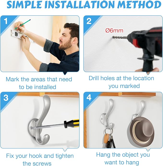 8 Pack Coat Hooks Wall Mount Heavy Duty Utility Retro Double Hooks - Image 5