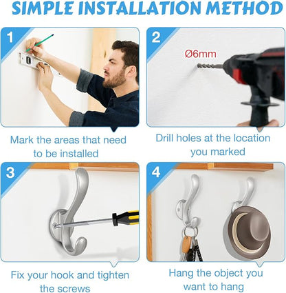 6 Pack Coat Hooks Wall Mount Heavy Duty Utility Retro Double Hooks - Image 5