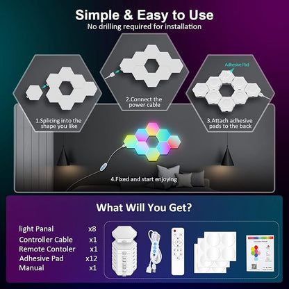 OJQ 8 Pack Hexagon Lights Wall RGB Panel - Image 7