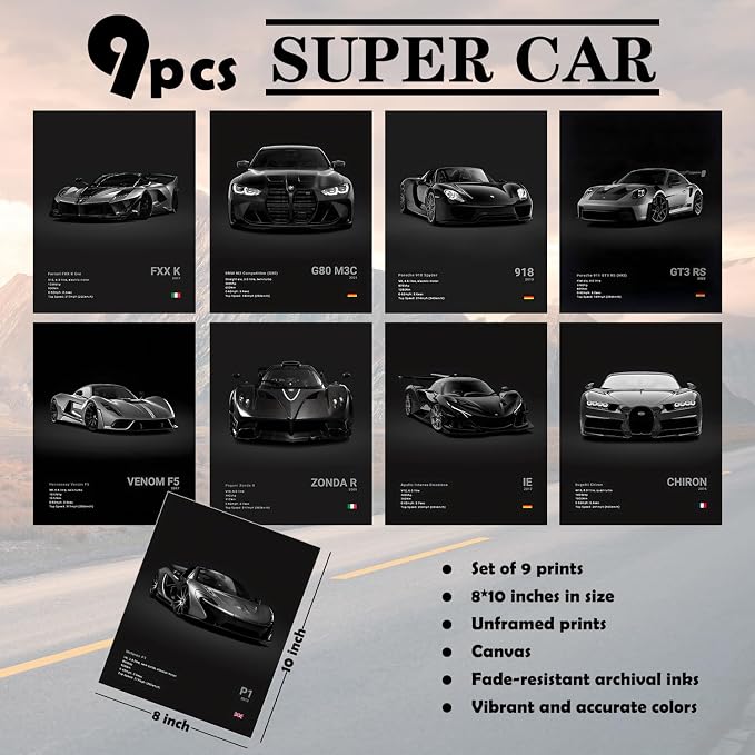 CSLGQGV Car Poster Vintage Racing Car Wall Art Supercar Canvas Prints Painting - Image 4