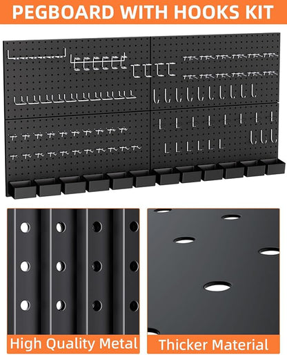INCLY 158PCS Metal Pegboard Wall Organizer, 48x24 Inch Black Pegboard Panels - Image 6