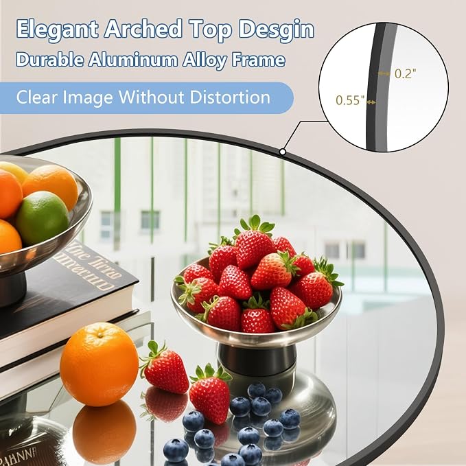 Arched Full Length Mirror, Tempered Glass Large Free Standing Mirror - Image 4