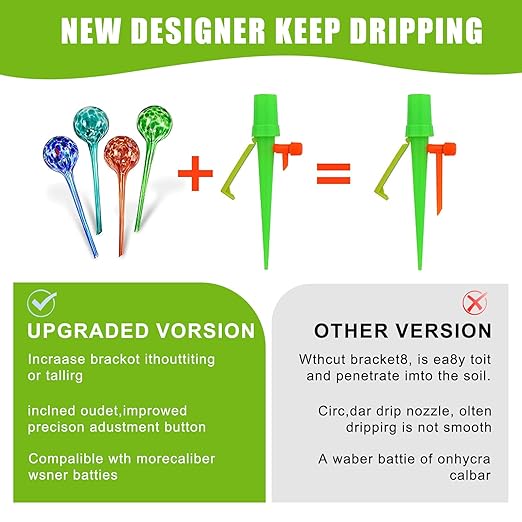 New Upgrade Plant Self Watering Spikes Devices, Plant Drip Irrigation System with Slow Release Control Valve Switch - Adjustable Watering Devices for Outdoor Indoor Garden Plants (16, Orange+Green)