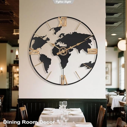 Pytha Sight 30 Inch Large Modern Decorative Metal World Map Wall Clocks Giant - Image 5