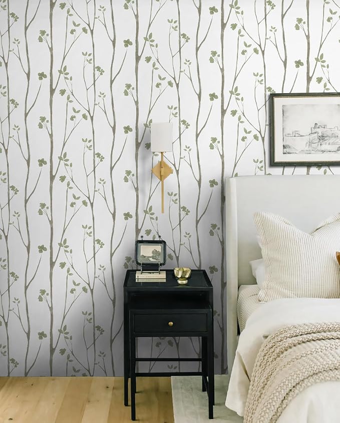Timeet Floral Wallpaper Peel and Stick Green Leaf Contact Paper Boho Flower - Image 3