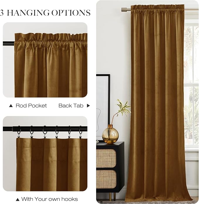 NICETOWN Gold Brown Velvet Curtains, Luxury and Soft Thermal Insulated Velvet - Image 5