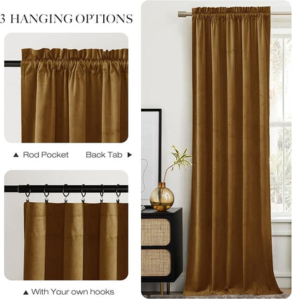 NICETOWN Gold Brown Velvet Curtains, Luxury and Soft Thermal Insulated Velvet - Image 5