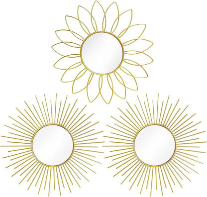 3 Pack Metal Mirrors for Wall Sunburst Wall Mirrors Home Décor Decorative by Uaussi