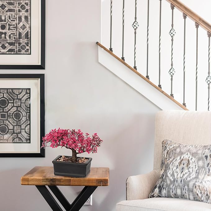 Artificial Bonsai Tree Juniper Faux Plants Indoor Fake Plants Decor with Ceramic Pots for Home Table Office Desk Bathroom Shelf Bedroom Living Room Farmhouse Decorations-Pink