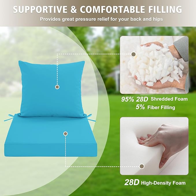 24x24 Inch Outdoor Cushions for Patio Furniture, Waterproof Outdoor Chair Cushions w/Fade-Resistant, Removable & Machine-Washable Covers, Deep Seat Sofa/Couch Pad Replacement – Set of 1/2/4, Teal