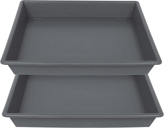 Square Plant Saucer 14 Inch 2 Pack，Plant Stand Plant Trays for Pots Heavy Duty Gray Plastic Plant Saucers for Indoors Outdoors, Flower Pot No Holes Plant Lover Gardening Gifts